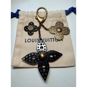 Louis Vuitton Rock Flower Key Chain and Bag Charm, Antique Brass + Black